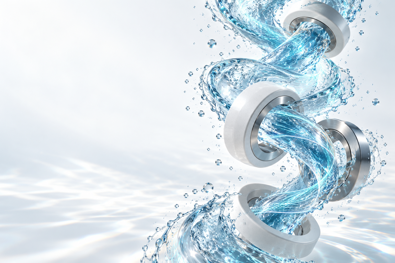 Conceptual water helix passing through precision rings